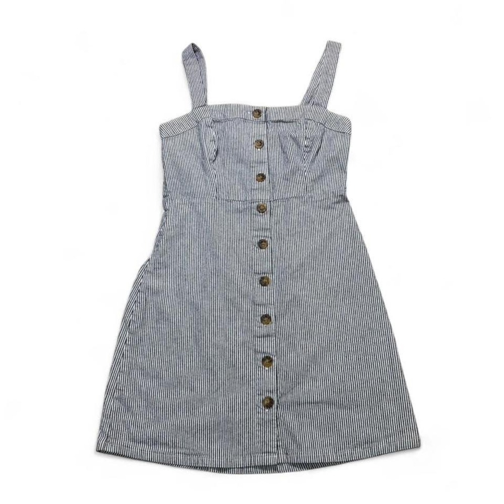 Hollister Co. cotten blend stripe button-up overall mini dress adjustable strap
